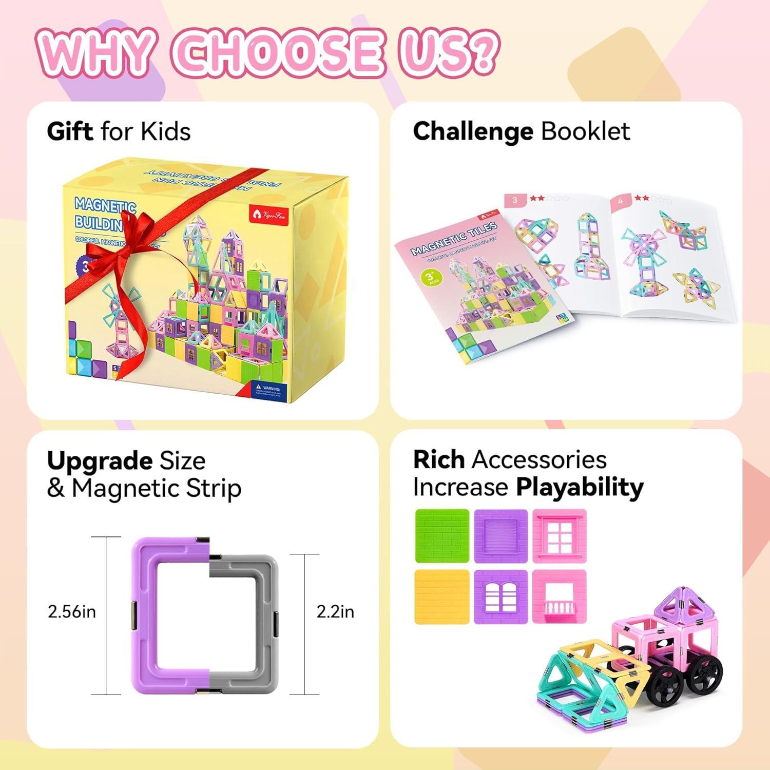 image102 PCS Magnetic Tiles Set Magnet Building Blocks Set with Car for Kids Ages 3 STEM Educational Montessori Learning Construction Toys for 3 4 5 6 7 8  Year Old Toddlers Boys Girls Birthday Gifts102 PCS