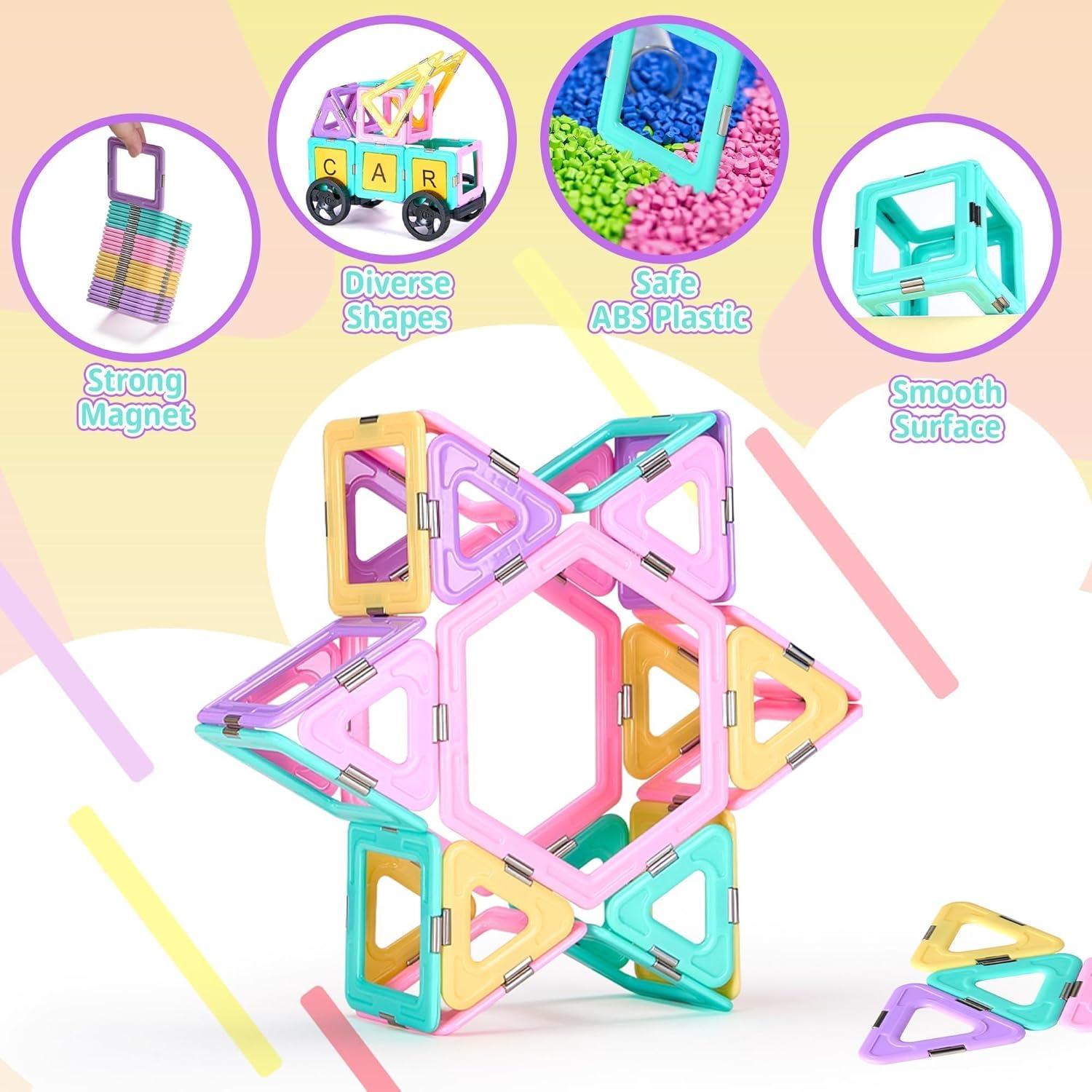 image102 PCS Magnetic Tiles Set Magnet Building Blocks Set with Car for Kids Ages 3 STEM Educational Montessori Learning Construction Toys for 3 4 5 6 7 8  Year Old Toddlers Boys Girls Birthday Gifts165 PCS