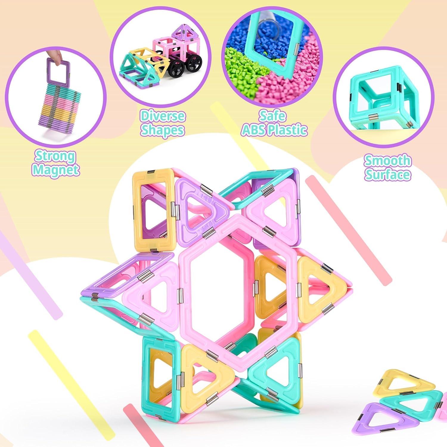 image102 PCS Magnetic Tiles Set Magnet Building Blocks Set with Car for Kids Ages 3 STEM Educational Montessori Learning Construction Toys for 3 4 5 6 7 8  Year Old Toddlers Boys Girls Birthday Gifts102 PCS