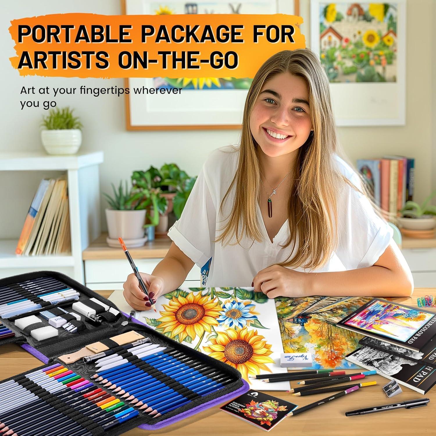 image106 PCS Art Supplies Sketching Kit Pro Drawing Pencils with 3Color Sketchbook Coloring Book Colored Graphite Charcoal Watercolor ampamp Metallic Pencils Drawing Supplies Gifts for Artists Adults KidsPurple