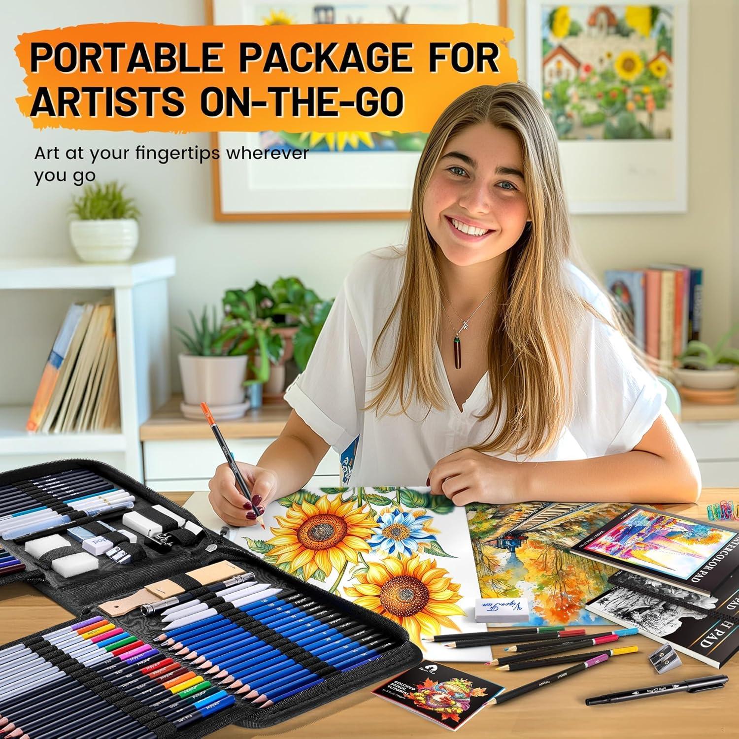 image106 PCS Art Supplies Sketching Kit Pro Drawing Pencils with 3Color Sketchbook Coloring Book Colored Graphite Charcoal Watercolor ampamp Metallic Pencils Drawing Supplies Gifts for Artists Adults KidsBlack