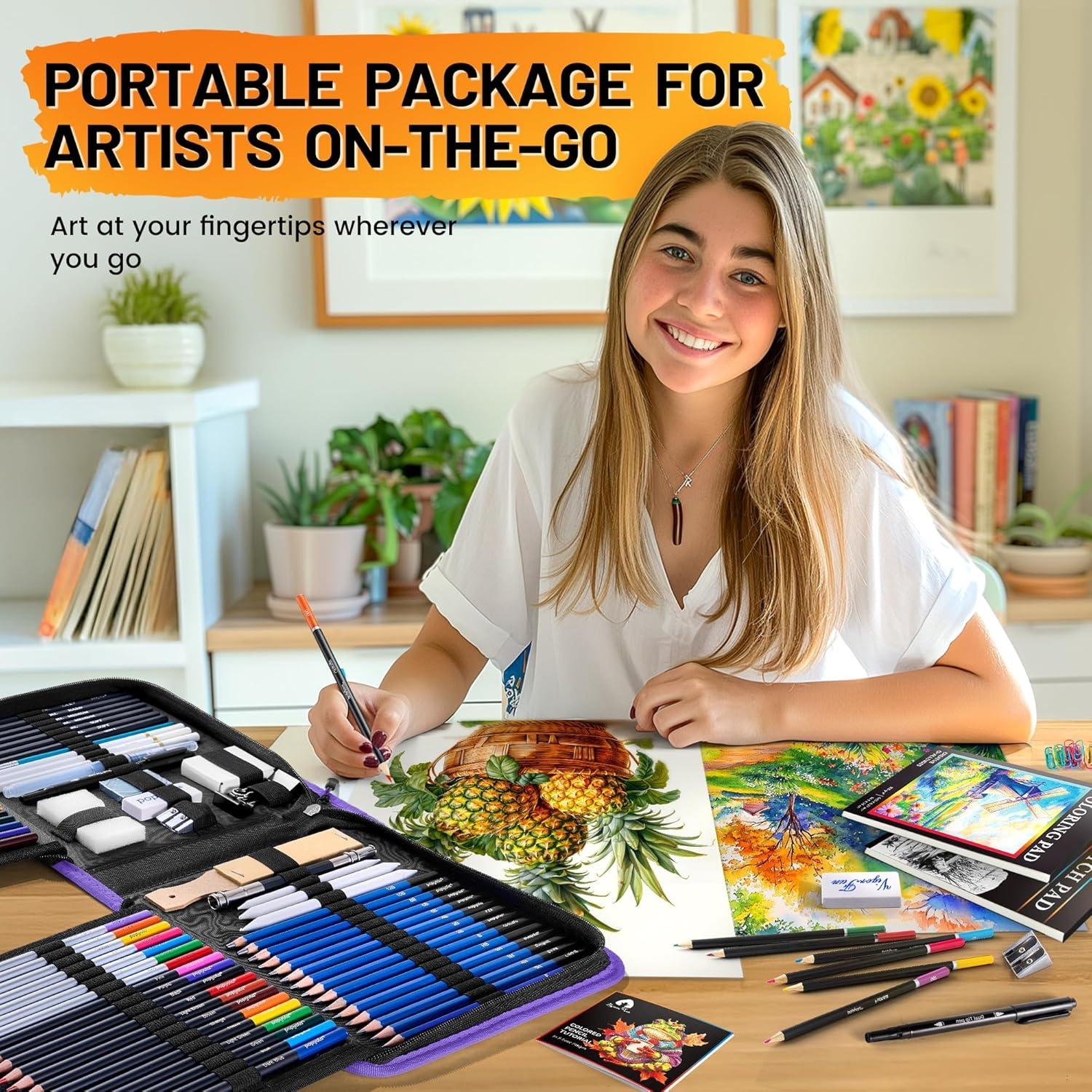 image106 PCS Art Supplies Sketching Kit Pro Drawing Pencils with 3Color Sketchbook Coloring Book Colored Graphite Charcoal Watercolor ampamp Metallic Pencils Drawing Supplies Gifts for Artists Adults KidsPurple