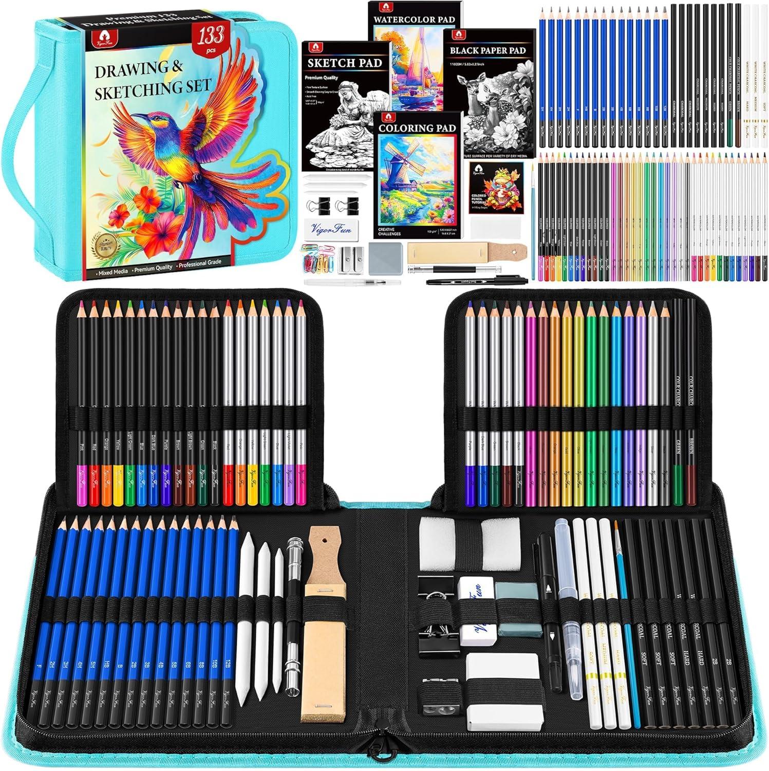 image106 PCS Art Supplies Sketching Kit Pro Drawing Pencils with 3Color Sketchbook Coloring Book Colored Graphite Charcoal Watercolor ampamp Metallic Pencils Drawing Supplies Gifts for Artists Adults KidsGreen