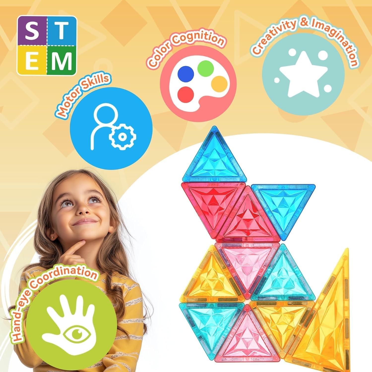 image126Piece Magnetic Tiles Building Blocks Set  STEM Construction Kit with Car Toy Figurines ampamp Stickers Educational Sensory Toys for Kids Ages 38 Creative Gift for Toddlers Boys ampamp GirlsClassical Tiles 126 Pcs