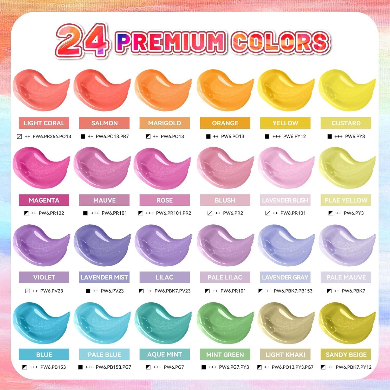 image40 Pcs Iridescent Acrylic Paint Set with 12 Brushes 2 Knives ampamp Palette 24 Colors 2oz60ml  for Adults Kids Artists ampamp Beginners  Canvas Ceramic Rock Wood Egg Painting KitPastel