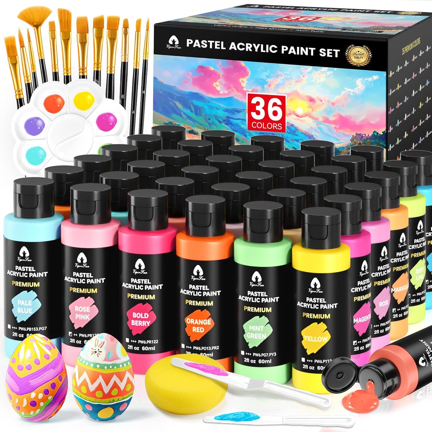 image40 Pcs Iridescent Acrylic Paint Set with 12 Brushes 2 Knives ampamp Palette 24 Colors 2oz60ml  for Adults Kids Artists ampamp Beginners  Canvas Ceramic Rock Wood Egg Painting KitPastel