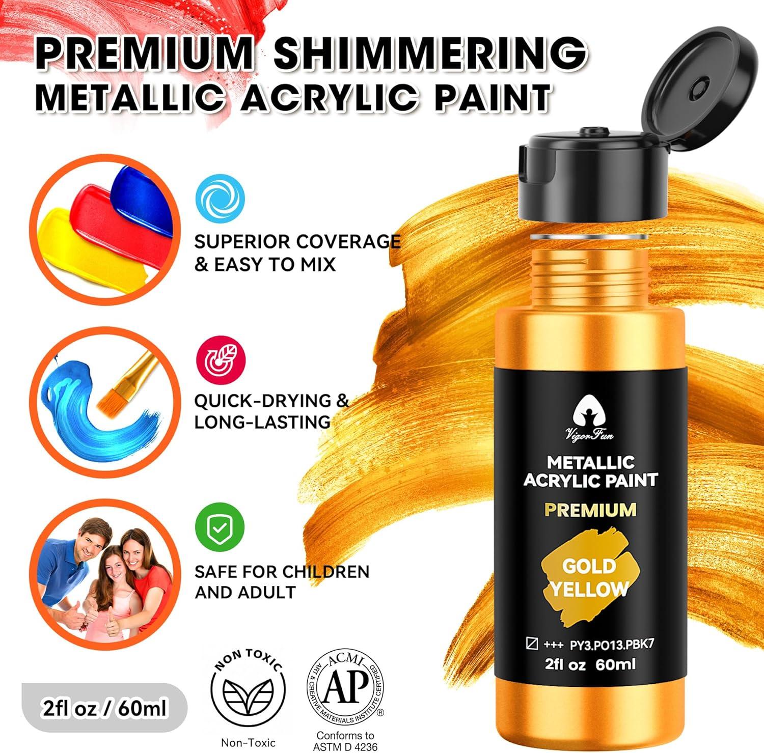 image40 Pcs Iridescent Acrylic Paint Set with 12 Brushes 2 Knives ampamp Palette 24 Colors 2oz60ml  for Adults Kids Artists ampamp Beginners  Canvas Ceramic Rock Wood Egg Painting KitMetallic