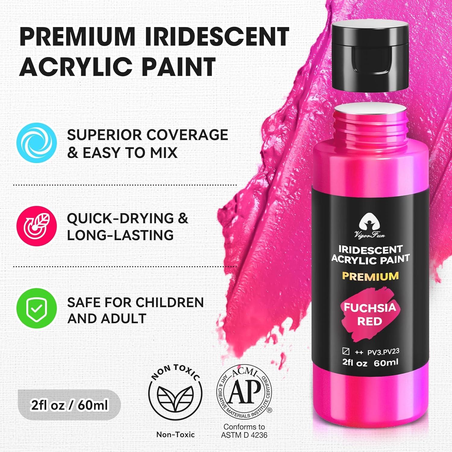 image40 Pcs Iridescent Acrylic Paint Set with 12 Brushes 2 Knives ampamp Palette 24 Colors 2oz60ml  for Adults Kids Artists ampamp Beginners  Canvas Ceramic Rock Wood Egg Painting KitIridescent