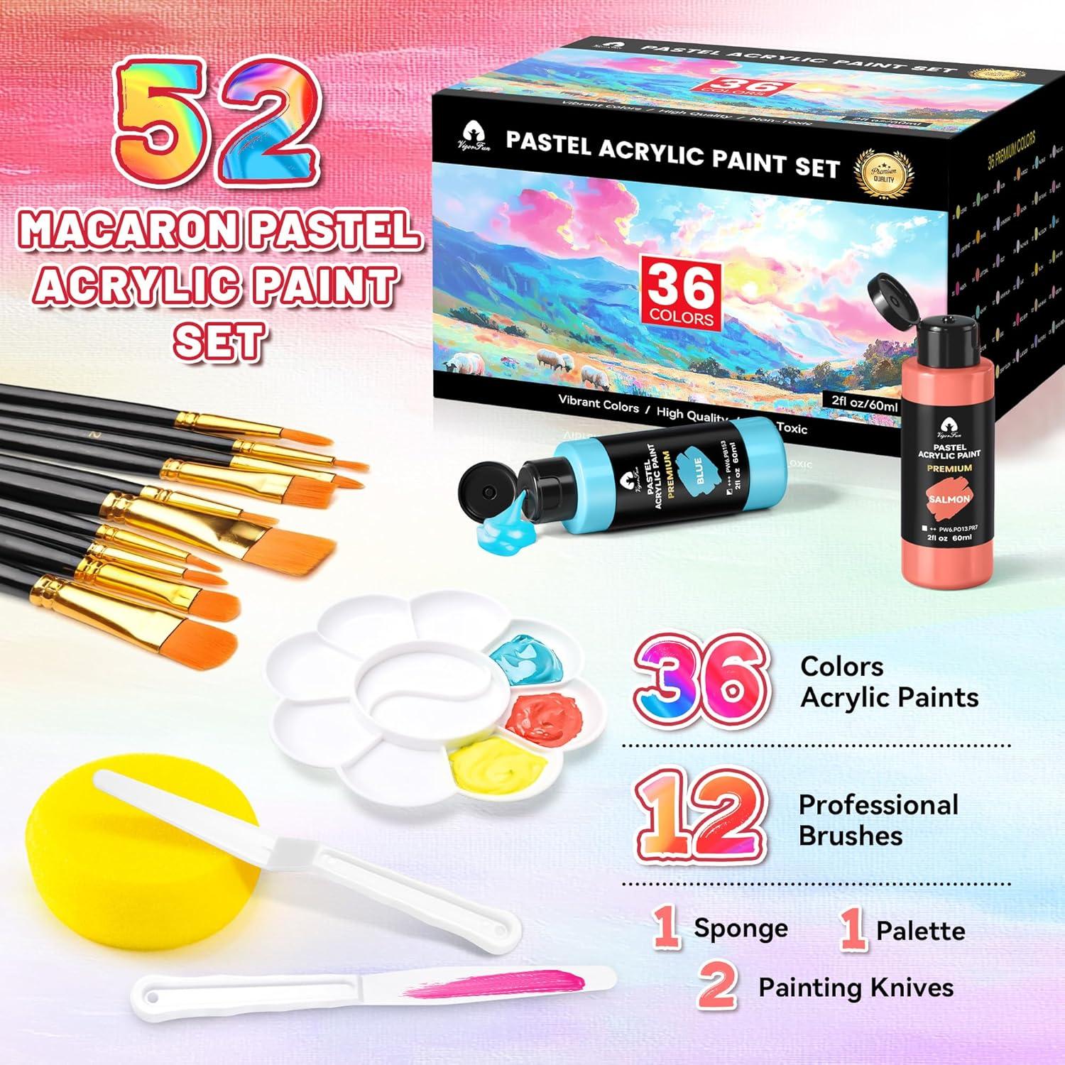 image40 Pcs Iridescent Acrylic Paint Set with 12 Brushes 2 Knives ampamp Palette 24 Colors 2oz60ml  for Adults Kids Artists ampamp Beginners  Canvas Ceramic Rock Wood Egg Painting KitPastel