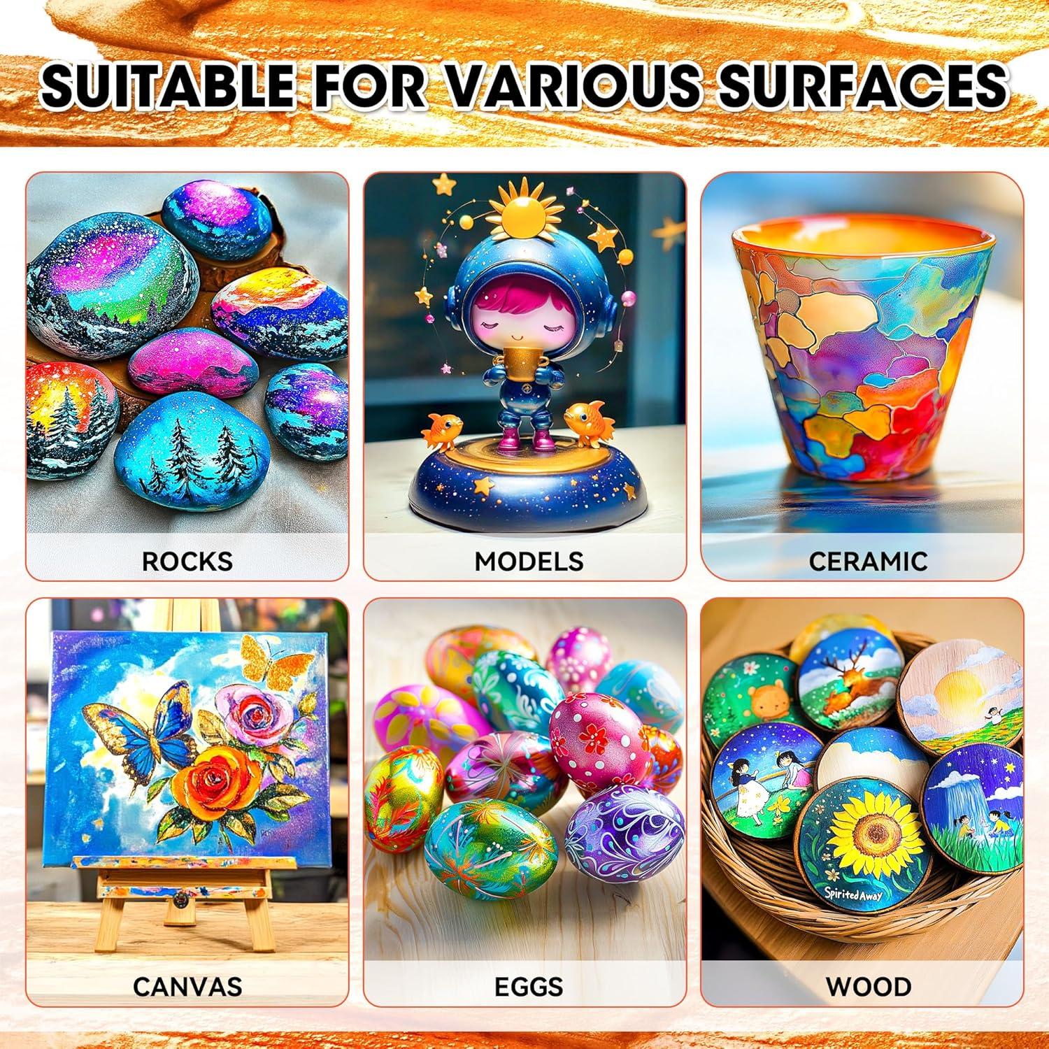 image40 Pcs Iridescent Acrylic Paint Set with 12 Brushes 2 Knives ampamp Palette 24 Colors 2oz60ml  for Adults Kids Artists ampamp Beginners  Canvas Ceramic Rock Wood Egg Painting KitMetallic