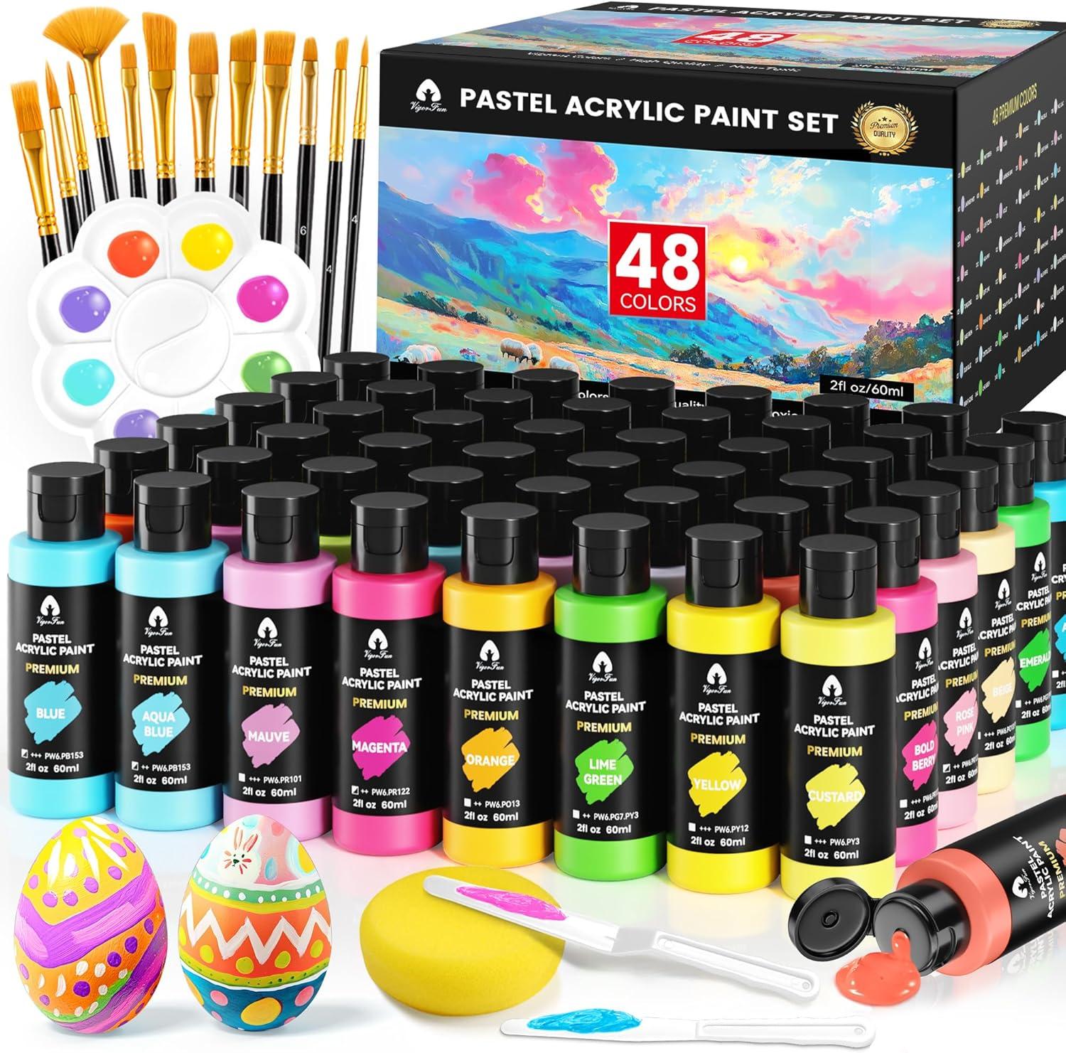 image40 Pcs Iridescent Acrylic Paint Set with 12 Brushes 2 Knives ampamp Palette 24 Colors 2oz60ml  for Adults Kids Artists ampamp Beginners  Canvas Ceramic Rock Wood Egg Painting KitPastel