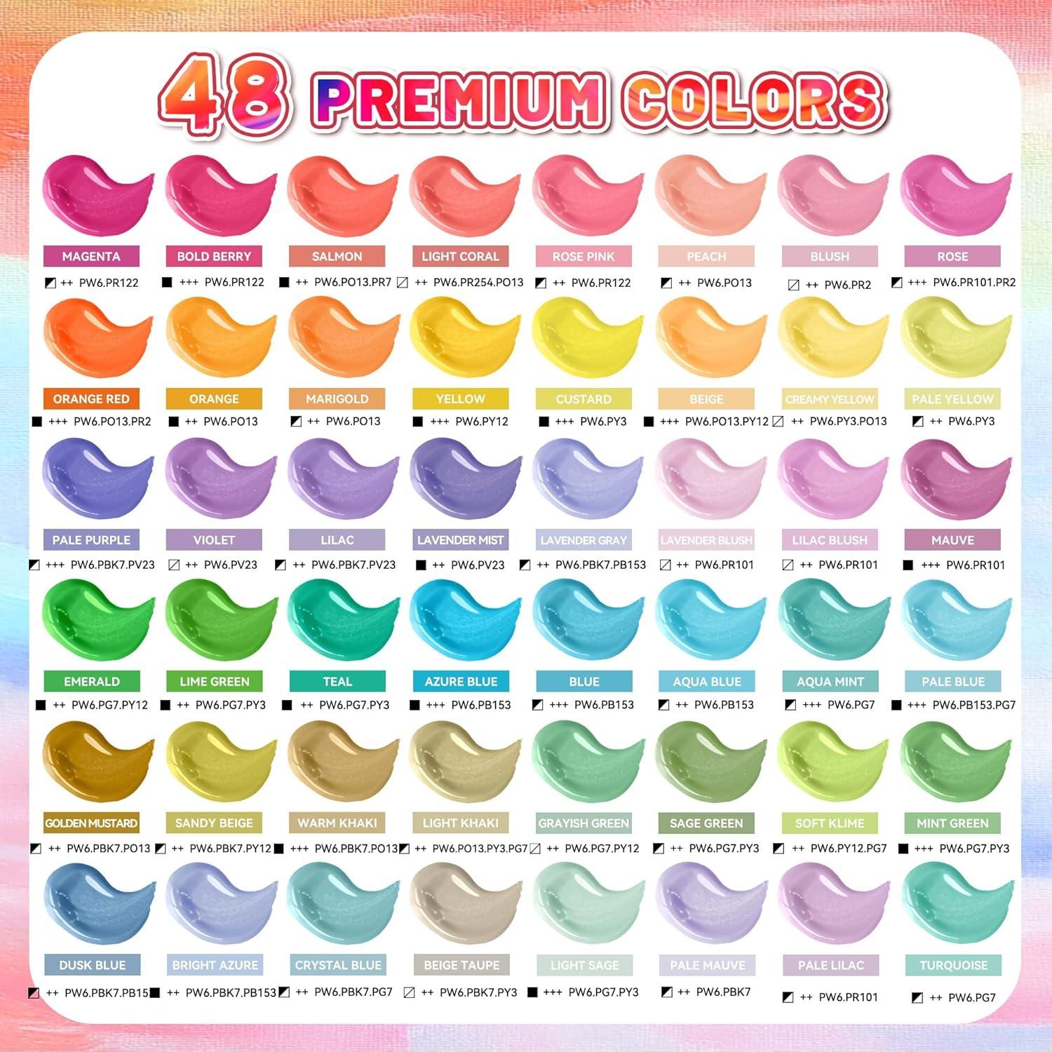 image40 Pcs Iridescent Acrylic Paint Set with 12 Brushes 2 Knives ampamp Palette 24 Colors 2oz60ml  for Adults Kids Artists ampamp Beginners  Canvas Ceramic Rock Wood Egg Painting KitPastel