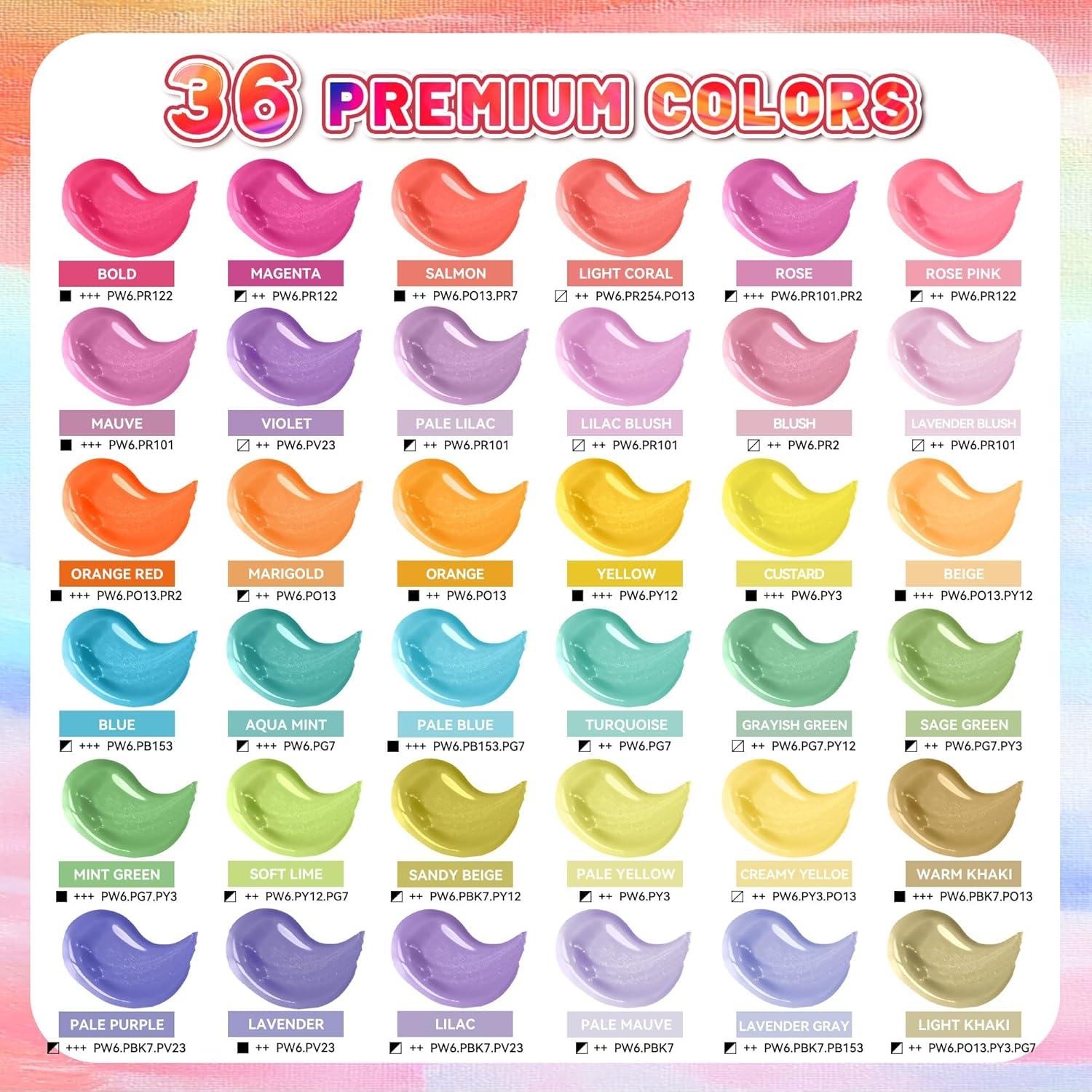 image40 Pcs Iridescent Acrylic Paint Set with 12 Brushes 2 Knives ampamp Palette 24 Colors 2oz60ml  for Adults Kids Artists ampamp Beginners  Canvas Ceramic Rock Wood Egg Painting KitPastel