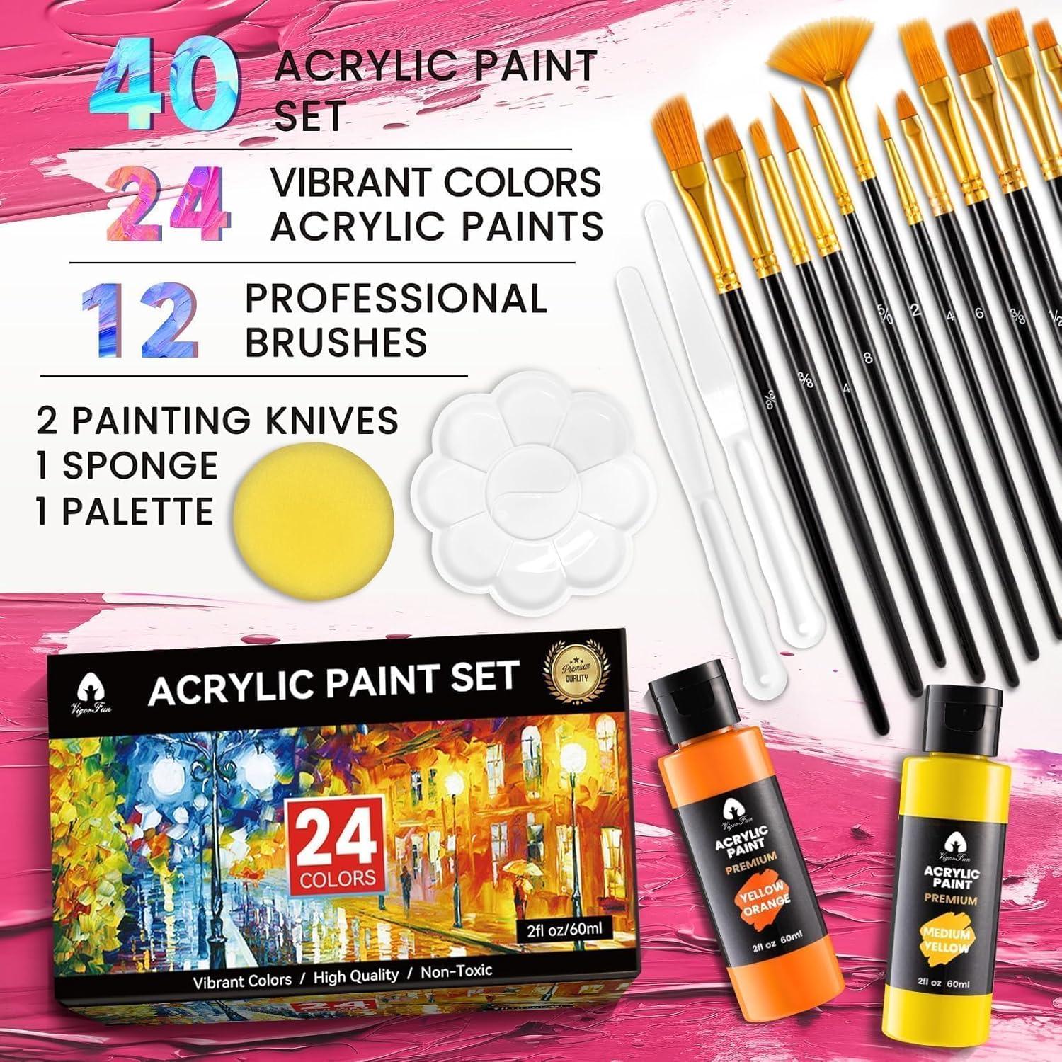 image52 Pcs Acrylic Paint Set  36 Colors 2oz60ml with 12 Brushes 2 Knives ampamp Palette  Rich Pigments for Adults Kids Artists ampamp Beginners  Painting on Halloween Pumpkin Canvas Ceramic Rock WoodClassic