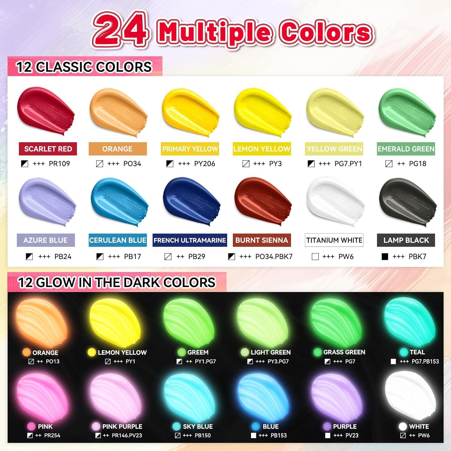 image52 Pcs Acrylic Paint Set  36 Colors 2oz60ml with 12 Brushes 2 Knives ampamp Palette  Rich Pigments for Adults Kids Artists ampamp Beginners  Painting on Halloween Pumpkin Canvas Ceramic Rock WoodMixed