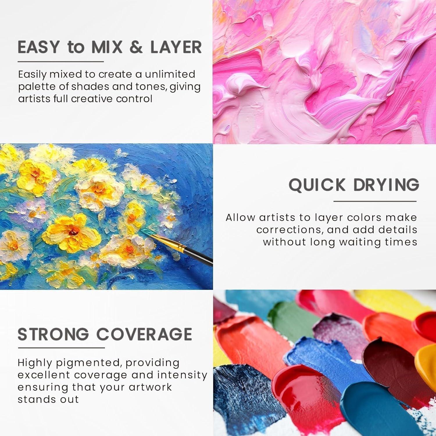 image52 Pcs Acrylic Paint Set  36 Colors 2oz60ml with 12 Brushes 2 Knives ampamp Palette  Rich Pigments for Adults Kids Artists ampamp Beginners  Painting on Halloween Pumpkin Canvas Ceramic Rock WoodClassic