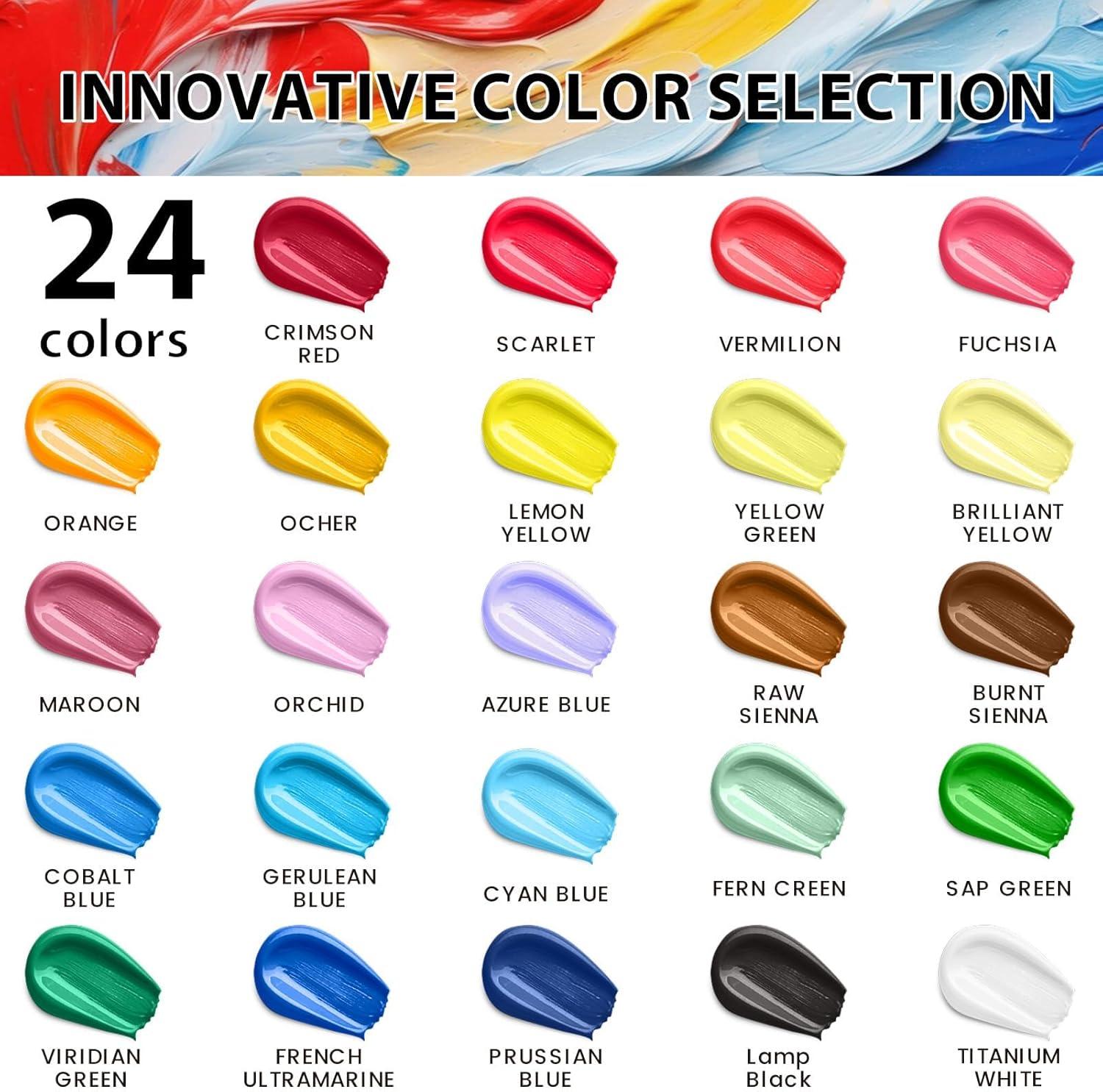 image52 Pcs Acrylic Paint Set  36 Colors 2oz60ml with 12 Brushes 2 Knives ampamp Palette  Rich Pigments for Adults Kids Artists ampamp Beginners  Painting on Halloween Pumpkin Canvas Ceramic Rock WoodClassic