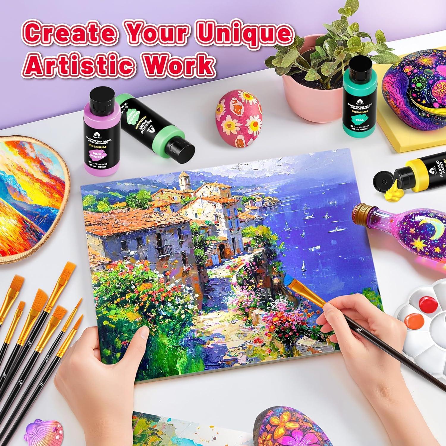 image52 Pcs Acrylic Paint Set  36 Colors 2oz60ml with 12 Brushes 2 Knives ampamp Palette  Rich Pigments for Adults Kids Artists ampamp Beginners  Painting on Halloween Pumpkin Canvas Ceramic Rock WoodMixed