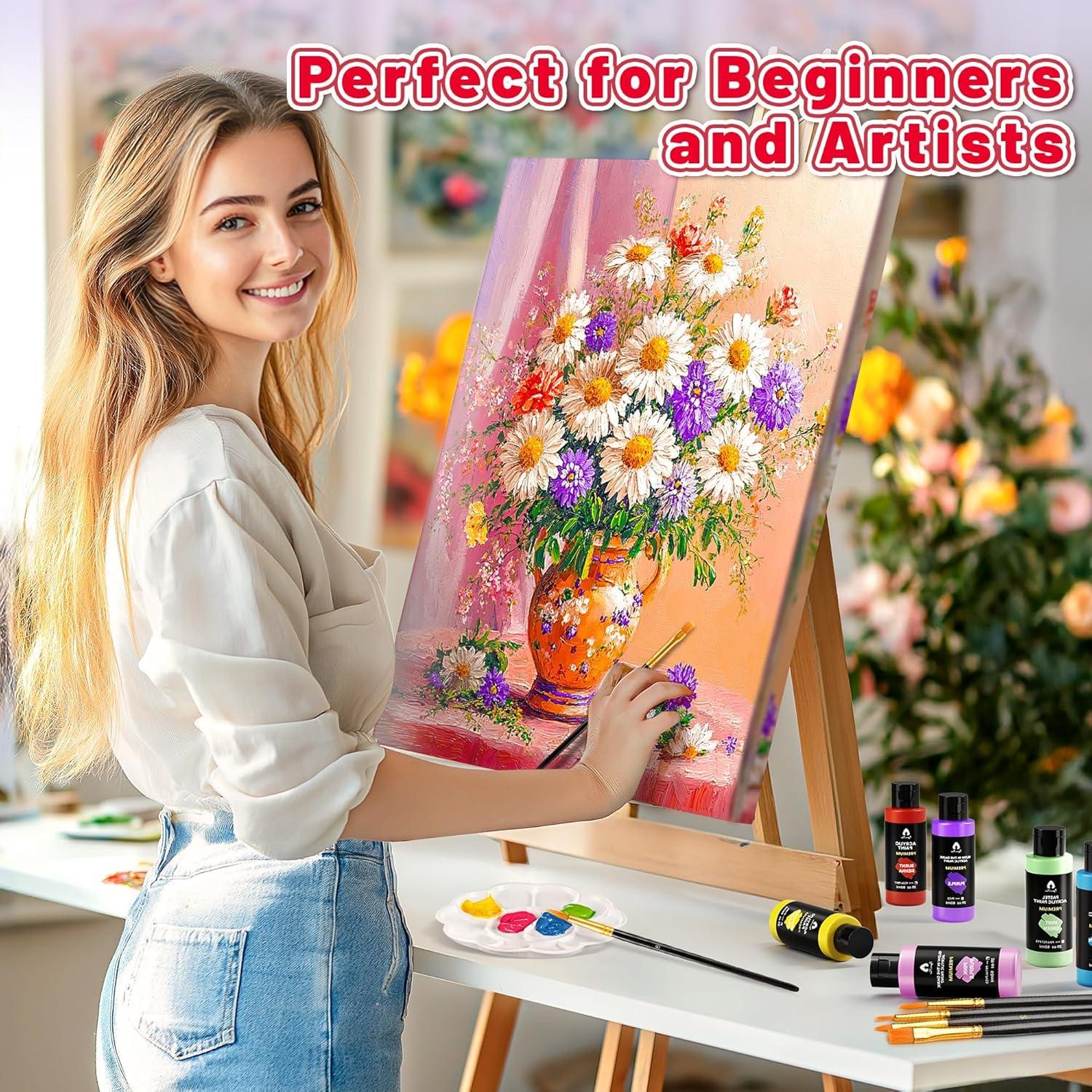 image52 Pcs Acrylic Paint Set  36 Colors 2oz60ml with 12 Brushes 2 Knives ampamp Palette  Rich Pigments for Adults Kids Artists ampamp Beginners  Painting on Halloween Pumpkin Canvas Ceramic Rock WoodMixed