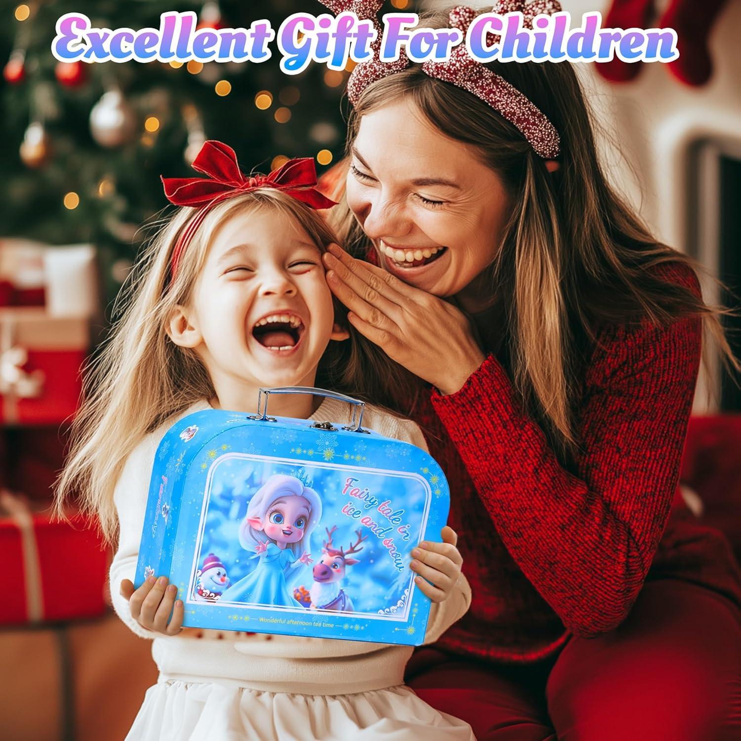 image61Pcs Tea Party Set for Little Girls Dreamland World Tea Set Toys Including Dessert Cake Stand ampamp Carrying Case Kids Kitchen Pretend Play for 3 4 5 6 Year Old Girl Birthday GiftsIce and Snow With Cake Stand