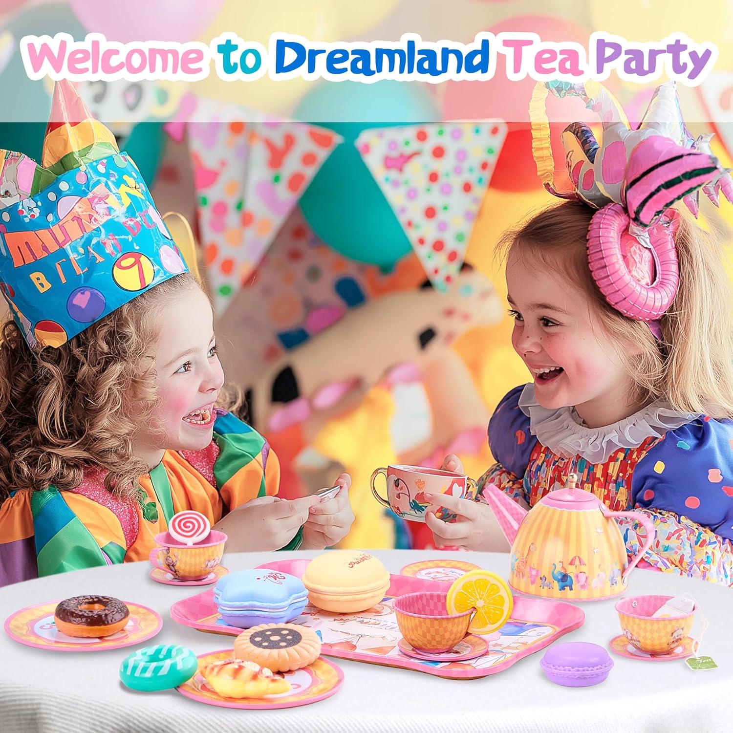 image61Pcs Tea Party Set for Little Girls Dreamland World Tea Set Toys Including Dessert Cake Stand ampamp Carrying Case Kids Kitchen Pretend Play for 3 4 5 6 Year Old Girl Birthday GiftsCircus Animals With Cake Stand