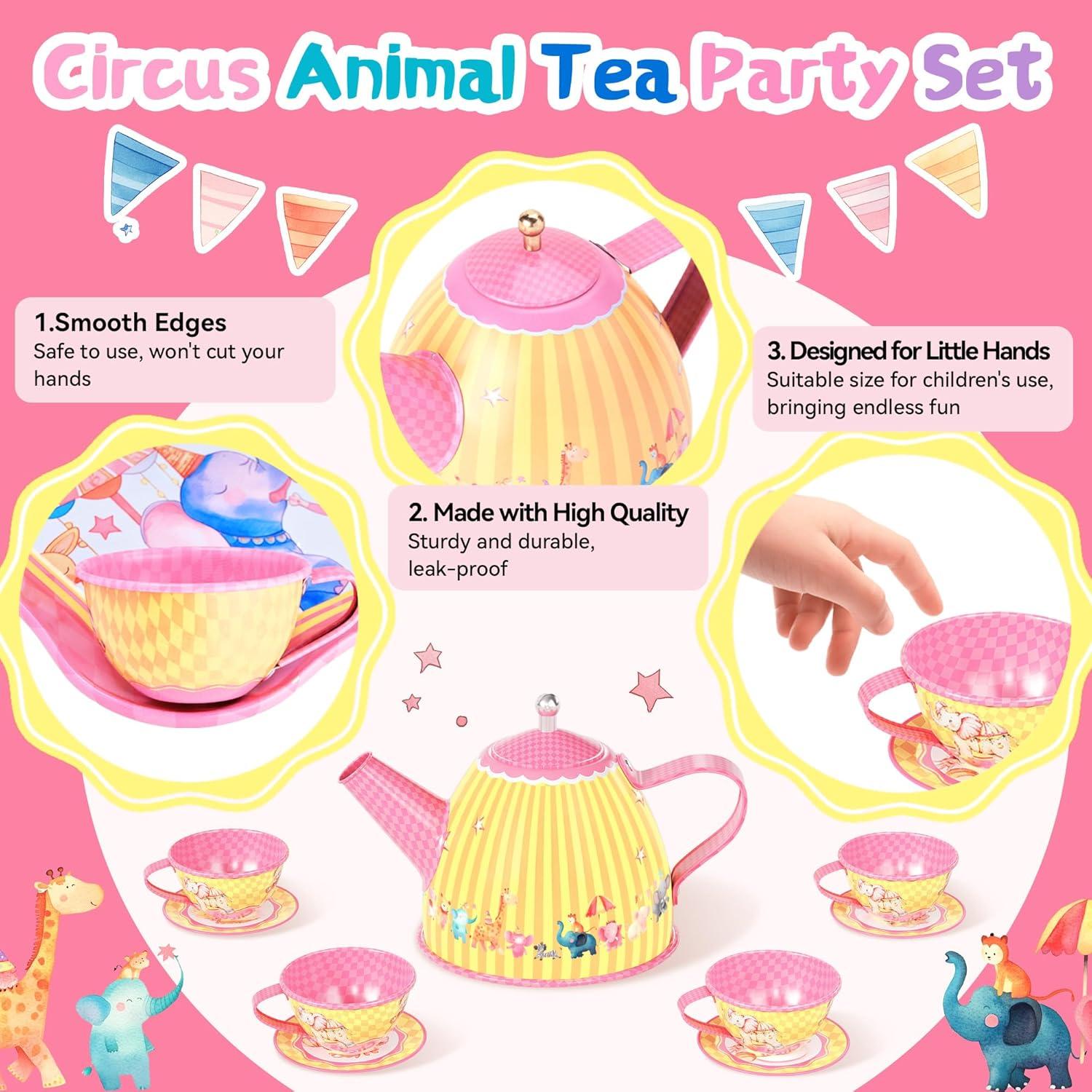 image61Pcs Tea Party Set for Little Girls Dreamland World Tea Set Toys Including Dessert Cake Stand ampamp Carrying Case Kids Kitchen Pretend Play for 3 4 5 6 Year Old Girl Birthday GiftsCircus Animals With Cake Stand