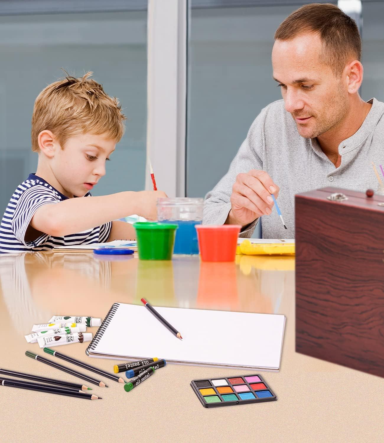 imageArt Supplies 185Piece Super Deluxe Wooden Art Set Crafts Drawing Kit with 2 Sketch Pads Crayons Oil Pastels Colored Pencils Watercolor Cakes Creative Gift for Teens Beginners Girls BoysDoubleTray