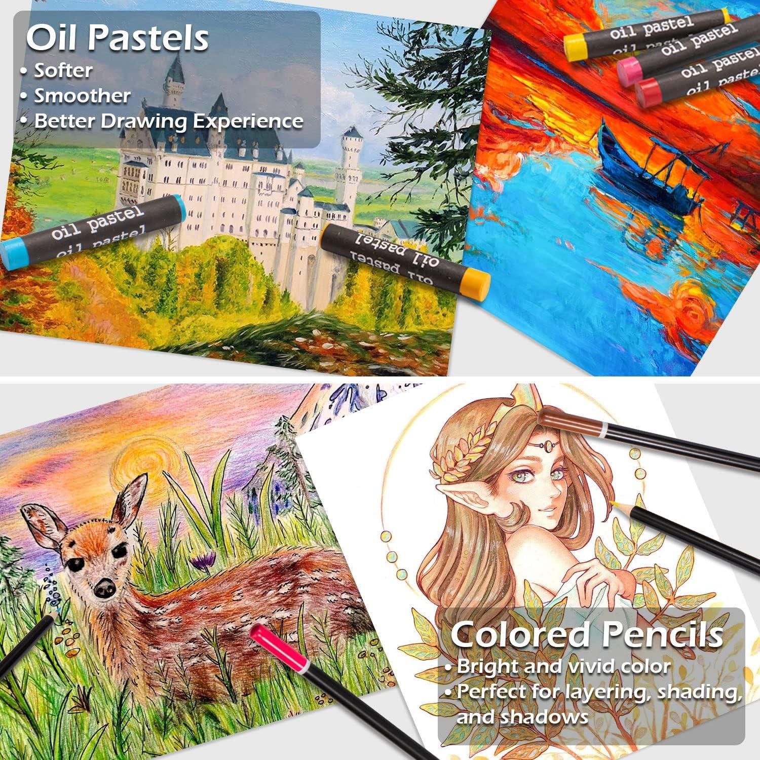 imageArt Supplies 185Piece Super Deluxe Wooden Art Set Crafts Drawing Kit with 2 Sketch Pads Crayons Oil Pastels Colored Pencils Watercolor Cakes Creative Gift for Teens Beginners Girls BoysThreeTray