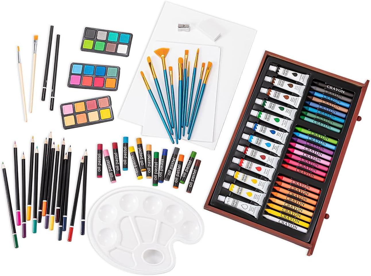 imageArt Supplies 185Piece Super Deluxe Wooden Art Set Crafts Drawing Kit with 2 Sketch Pads Crayons Oil Pastels Colored Pencils Watercolor Cakes Creative Gift for Teens Beginners Girls BoysDoubleTray