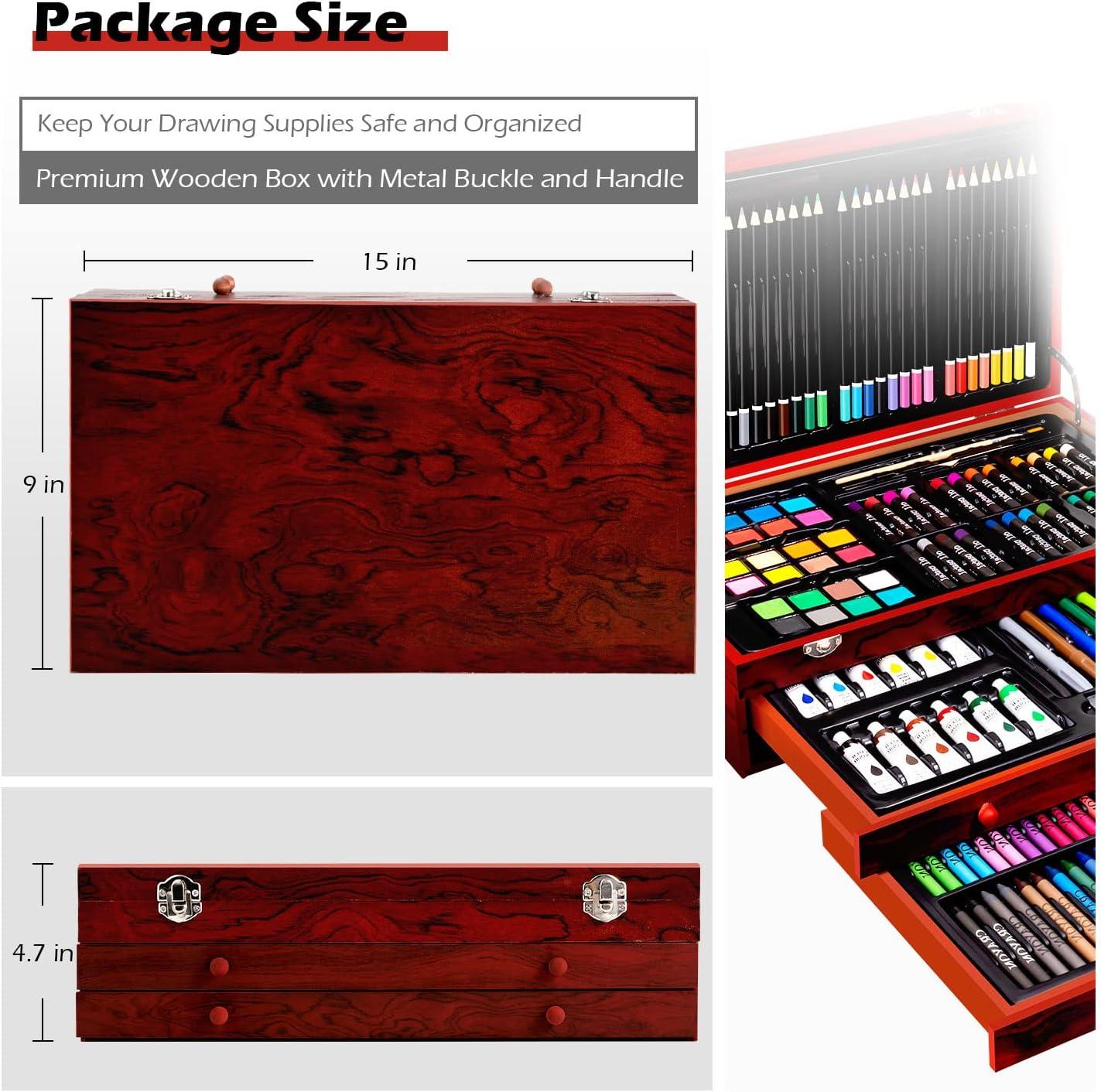 imageArt Supplies 185Piece Super Deluxe Wooden Art Set Crafts Drawing Kit with 2 Sketch Pads Crayons Oil Pastels Colored Pencils Watercolor Cakes Creative Gift for Teens Beginners Girls BoysThreeTray