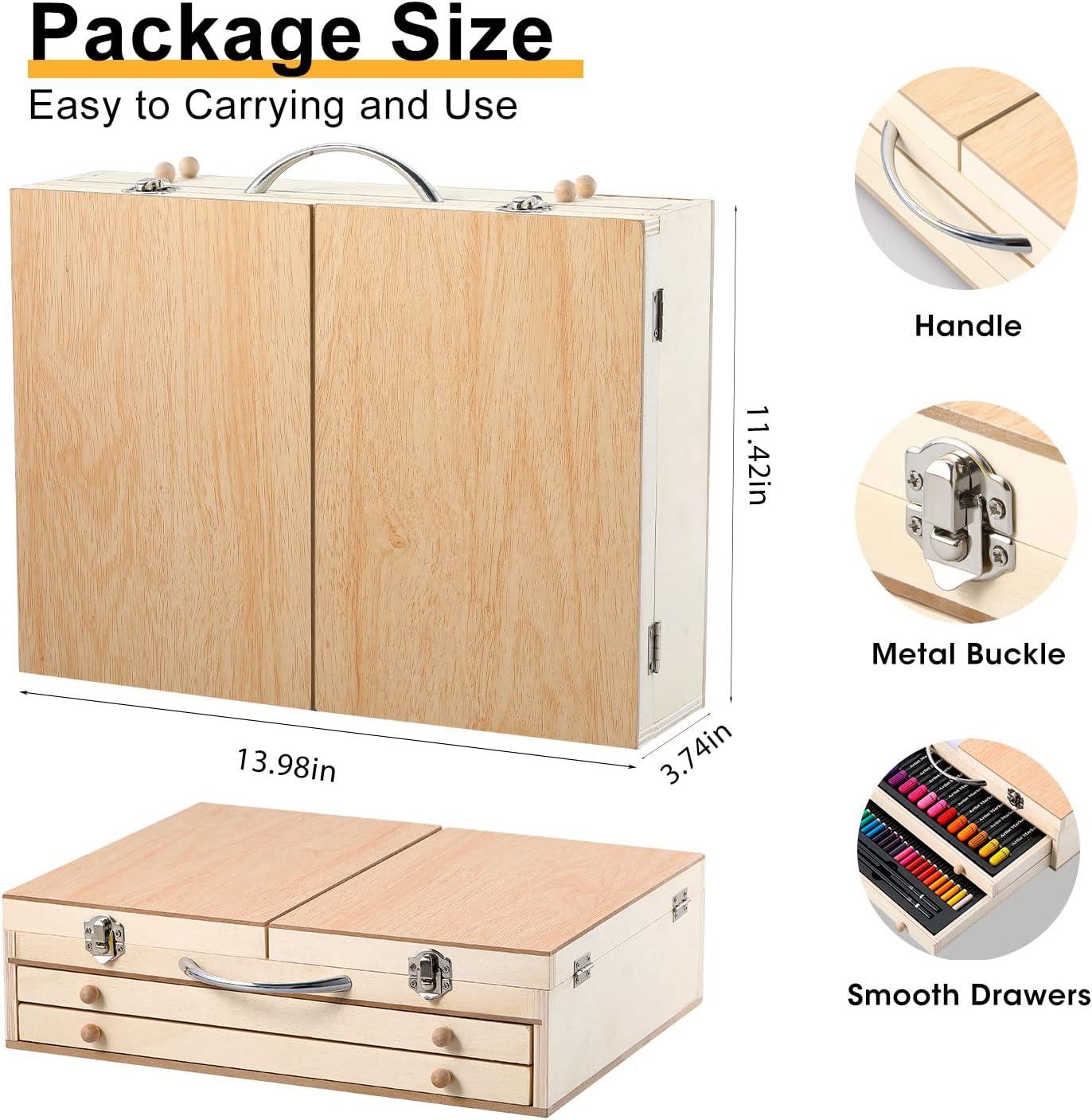 imageArt Supplies Wooden Art Set Crafts Kit with Drawing Easel Deluxe Kids Art Set Oil Pastels Colored Pencils Watercolor Cakes Creative Gift for Kids Teens Beginners Girls Boys