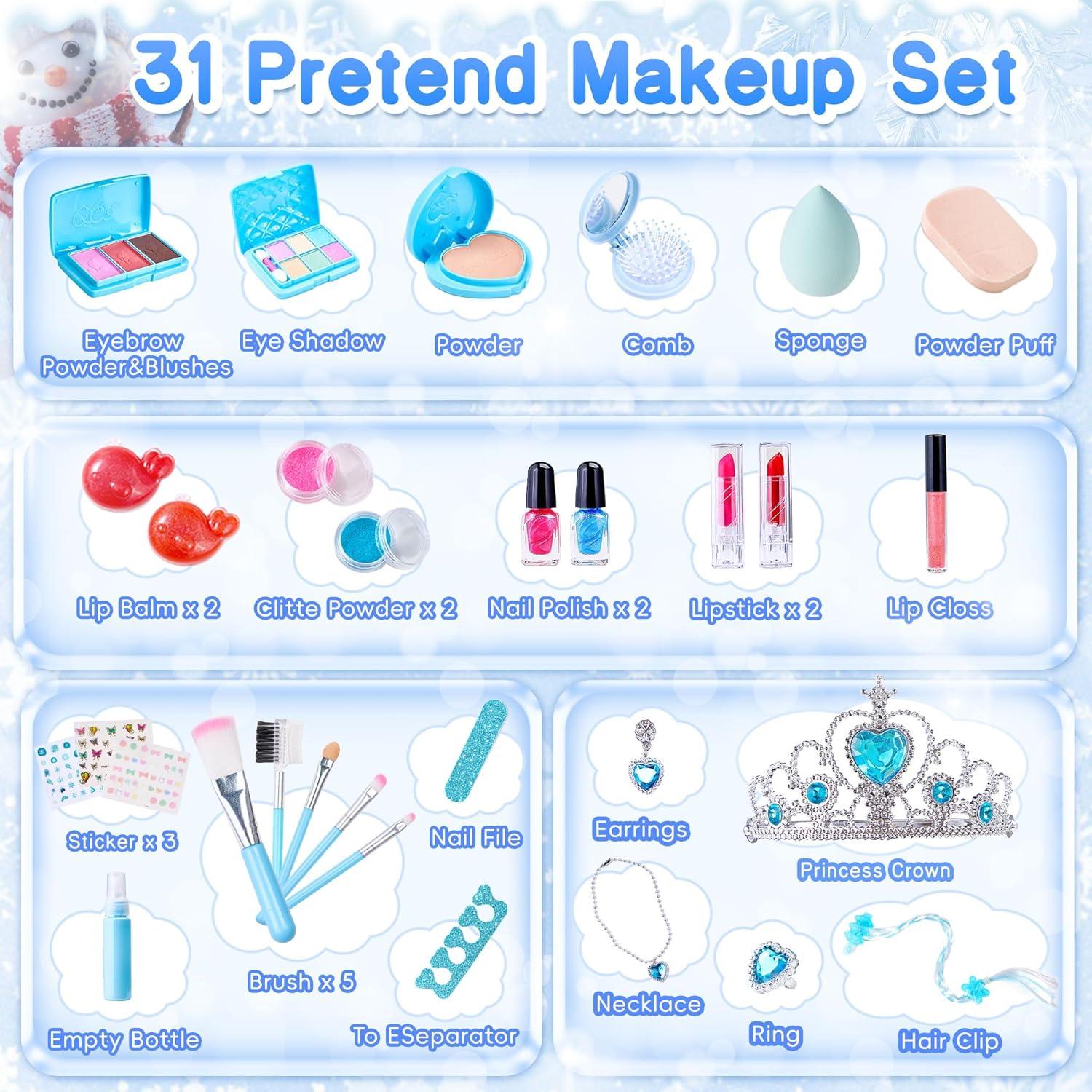 imageKids Washable Makeup Girls Toys with Princess Case Kids Makeup Kit for Girl Real Girl Makeup Sets for Toddler Kids Christmas Birthday Gifts Toys for 3 4 5 6 7 812 Year Old GirlsIce and Snow