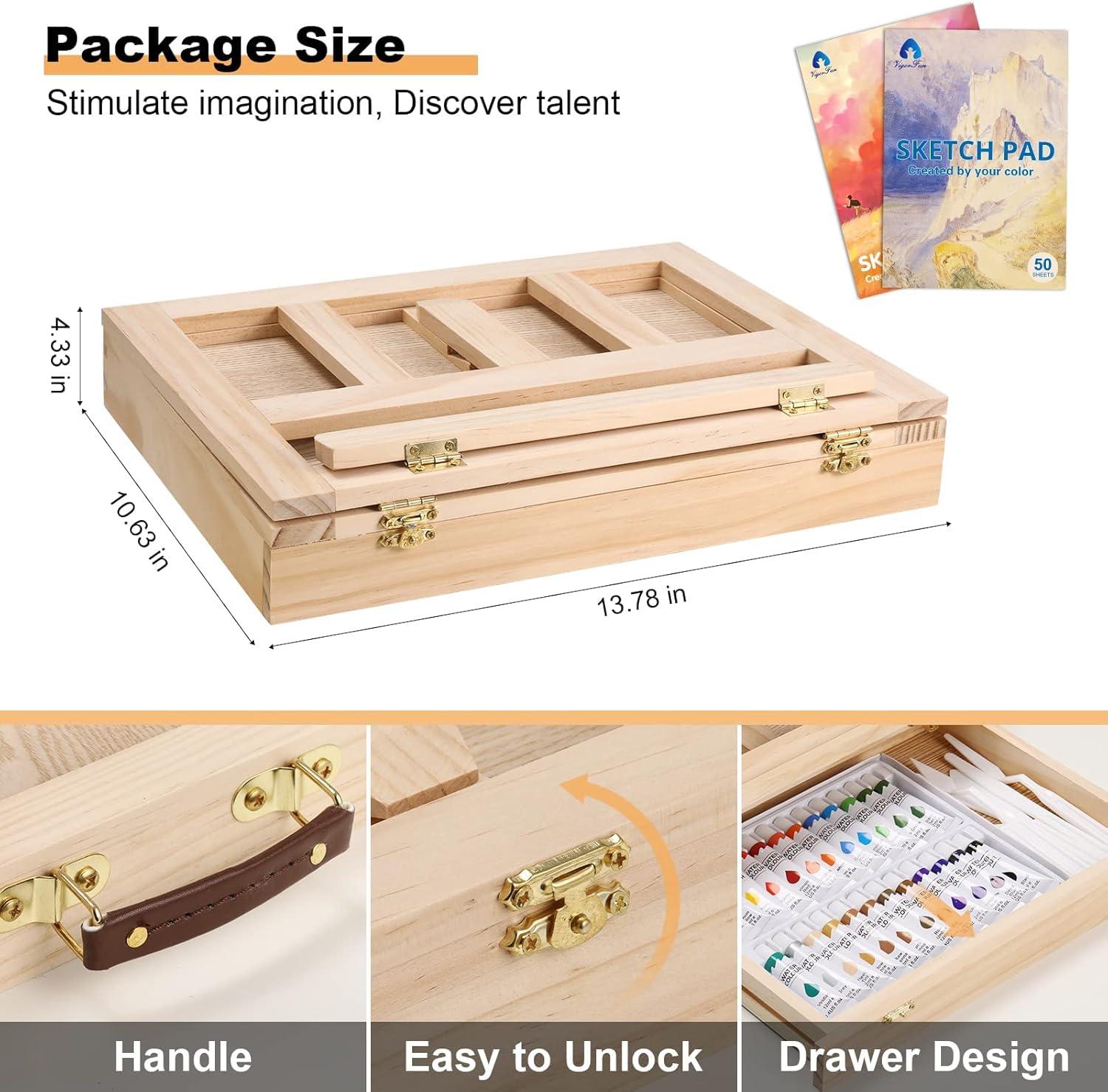 imagePainting Supplies Set 49 Pieces Watercolor Painting Kit with Wooden Tabletop Easel Includes Watercolor Paints Brushes Palette Canvas Panels and Painting Pads for Artists Student Adults Kids