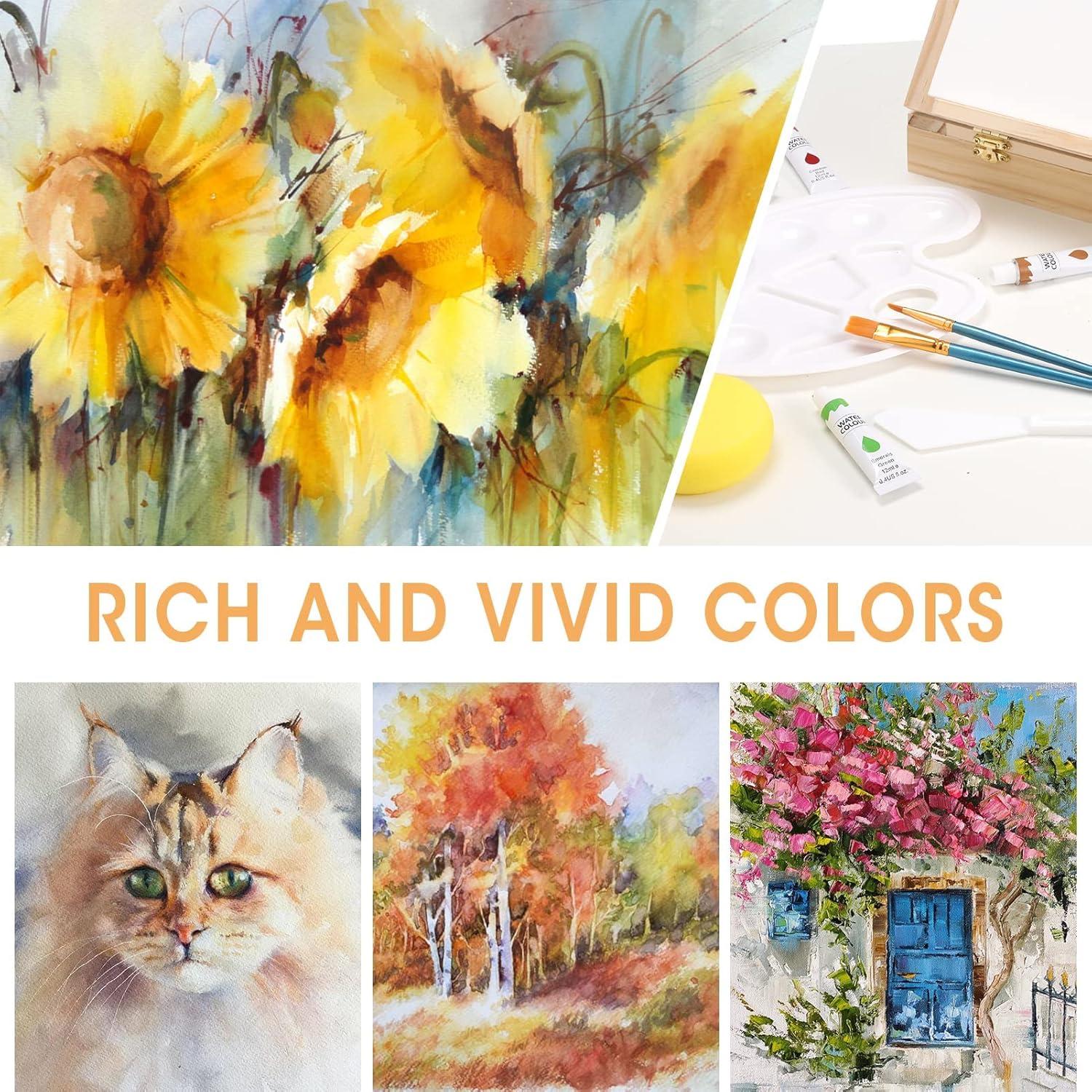 imagePainting Supplies Set 49 Pieces Watercolor Painting Kit with Wooden Tabletop Easel Includes Watercolor Paints Brushes Palette Canvas Panels and Painting Pads for Artists Student Adults Kids