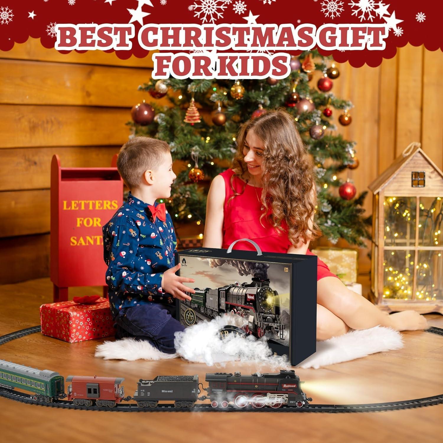 imageTrain Set with More Tracks ampamp Carriages Luxury Train Toys with Smoke Light and Sound Christmas Train Sets for Around The Tree Toy Train Set for 3 4 5 6 7 8 Years Old Boys Toddlers Gifts