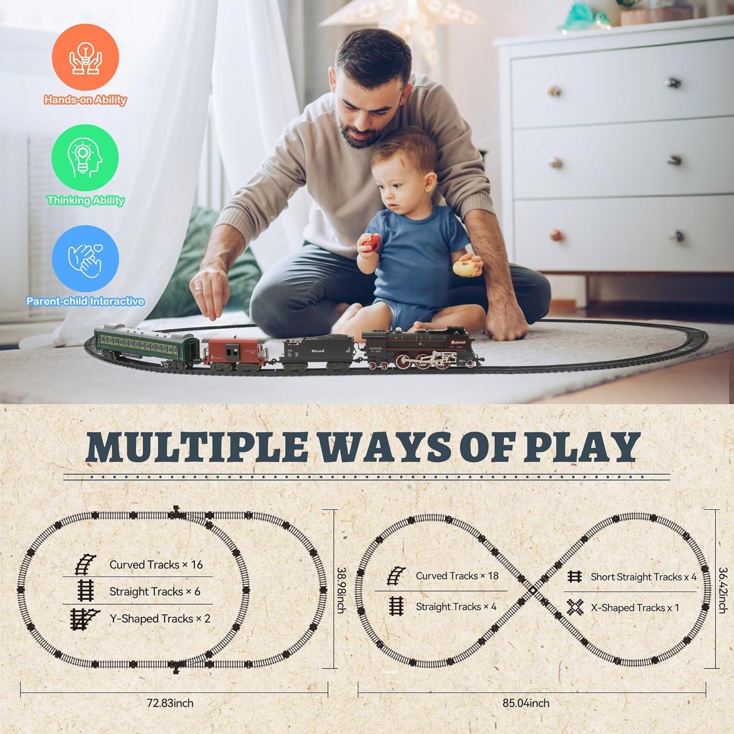 imageTrain Set with More Tracks ampamp Carriages Luxury Train Toys with Smoke Light and Sound Christmas Train Sets for Around The Tree Toy Train Set for 3 4 5 6 7 8 Years Old Boys Toddlers Gifts