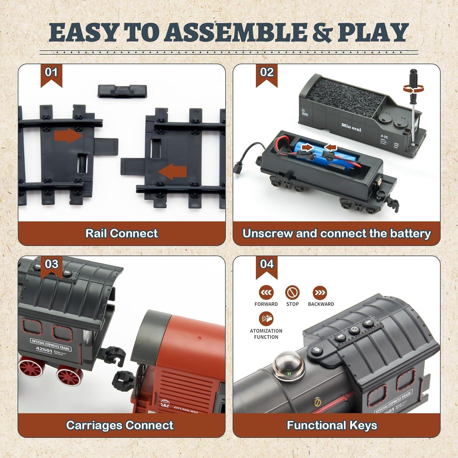 imageTrain Set with More Tracks ampamp Carriages Luxury Train Toys with Smoke Light and Sound Christmas Train Sets for Around The Tree Toy Train Set for 3 4 5 6 7 8 Years Old Boys Toddlers Gifts