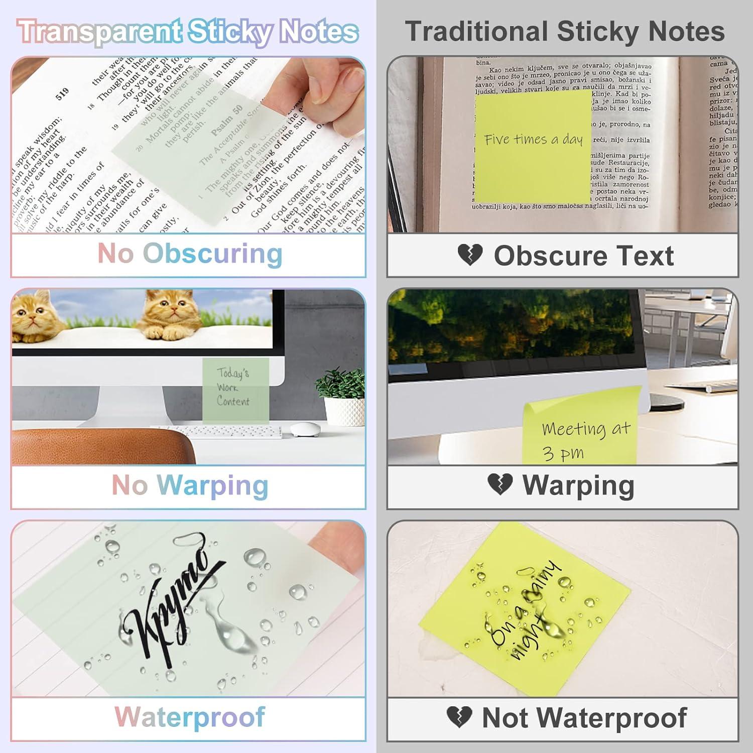 imageTransparent Sticky Notes 1500 Sheets Clear Sticky Notes Pads with Pen Waterproof SelfStick Translucent Sticky Notes Tabs for Bible Study Annotation Books Journaling Office School Supplies2001