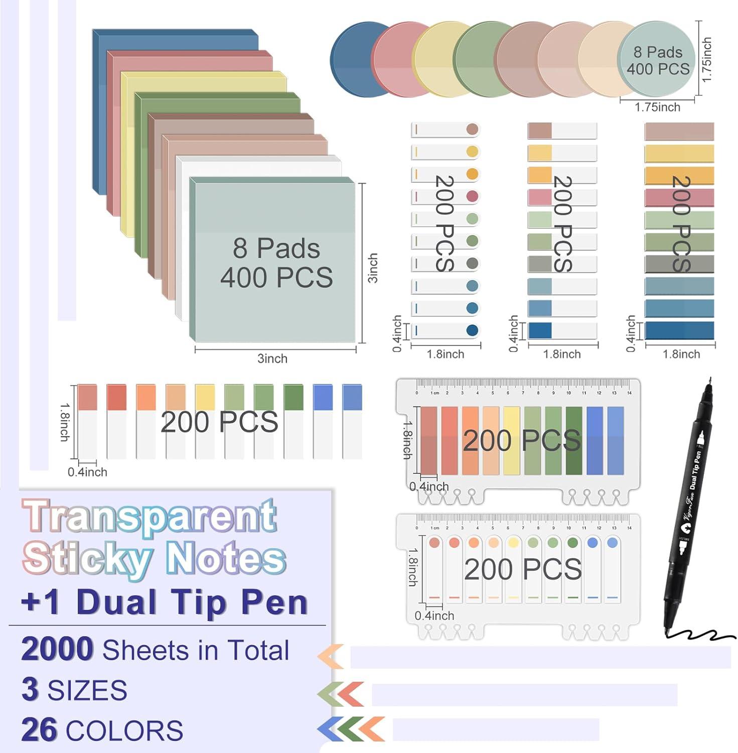 imageTransparent Sticky Notes 1500 Sheets Clear Sticky Notes Pads with Pen Waterproof SelfStick Translucent Sticky Notes Tabs for Bible Study Annotation Books Journaling Office School Supplies2001