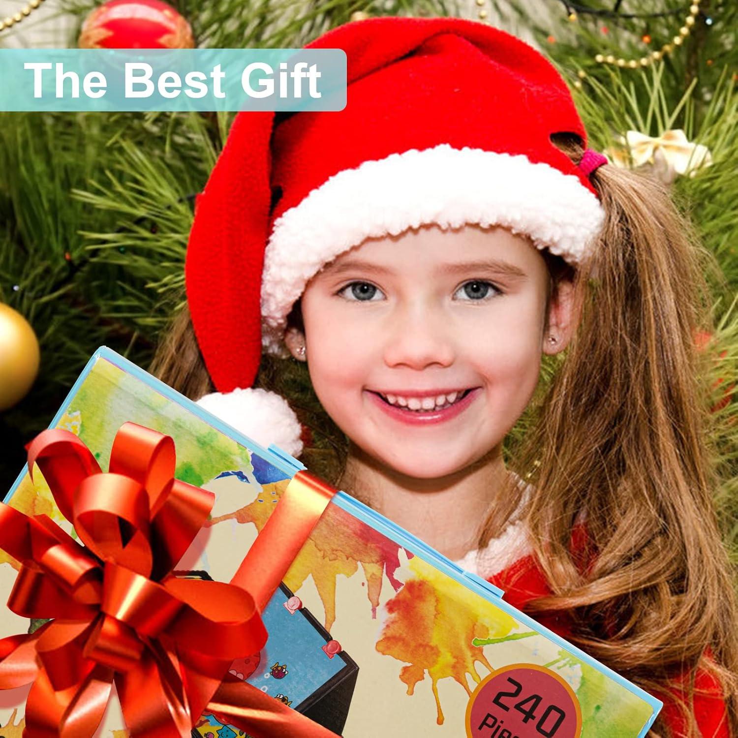 imageVigorFun Art Supplies 240Piece Drawing Art Kit Gifts for Kids Girls Boys Teens Art Set Crafts Case with Double Sided Trifold Easel Includes Sketch Pads Crayons Colored Pencils PinkCyan