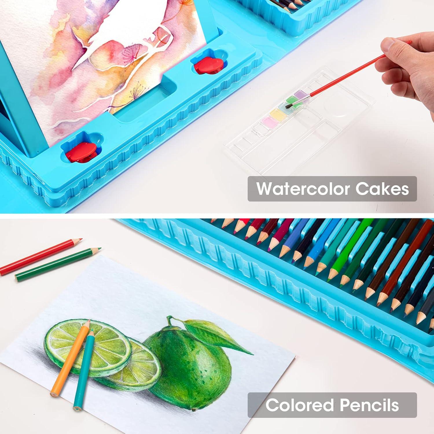 imageVigorFun Art Supplies 240Piece Drawing Art Kit Gifts for Kids Girls Boys Teens Art Set Crafts Case with Double Sided Trifold Easel Includes Sketch Pads Crayons Colored Pencils PinkBlue