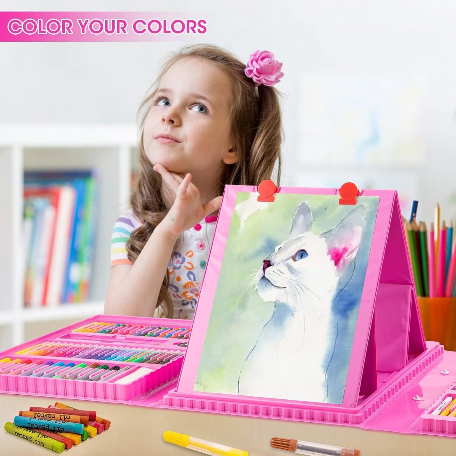 imageVigorFun Art Supplies 240Piece Drawing Art Kit Gifts for Kids Girls Boys Teens Art Set Crafts Case with Double Sided Trifold Easel Includes Sketch Pads Crayons Colored Pencils PinkPink