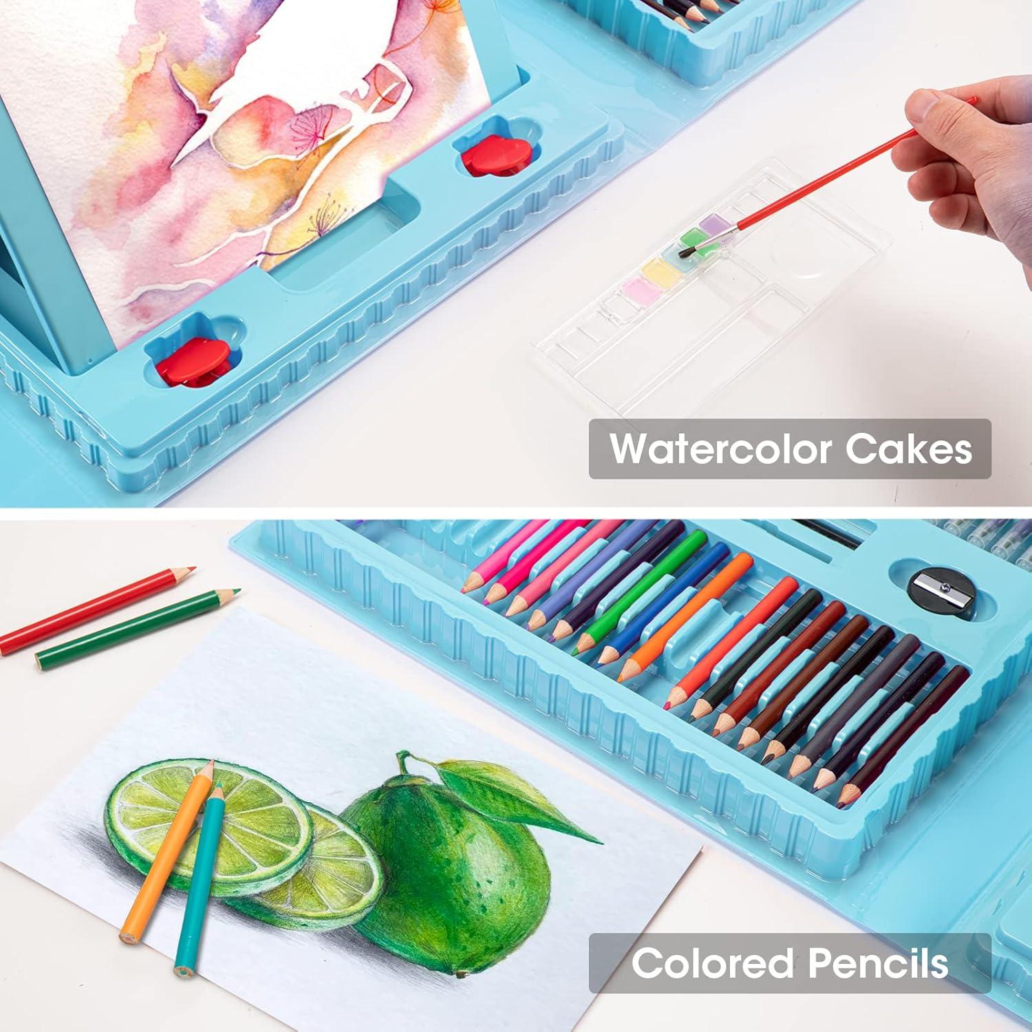 imageVigorFun Art Supplies 240Piece Drawing Art Kit Gifts for Kids Girls Boys Teens Art Set Crafts Case with Double Sided Trifold Easel Includes Sketch Pads Crayons Colored Pencils PinkCyan