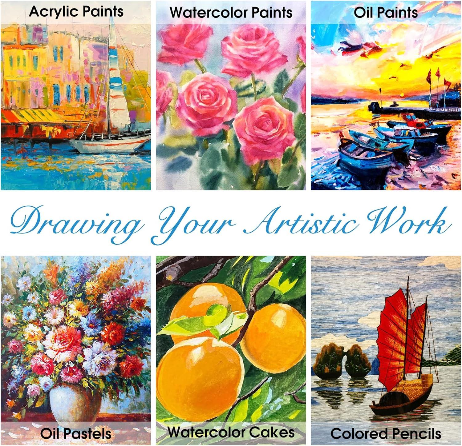 imageVigorFun Art Supplies Deluxe Wooden Art Set Crafts Drawing Painting Kit with 2 Sketch Pads Oil Pastels Acrylic Watercolor Paints Creative Gifts Box for Adults Artist Kids Teens GirlsBrown