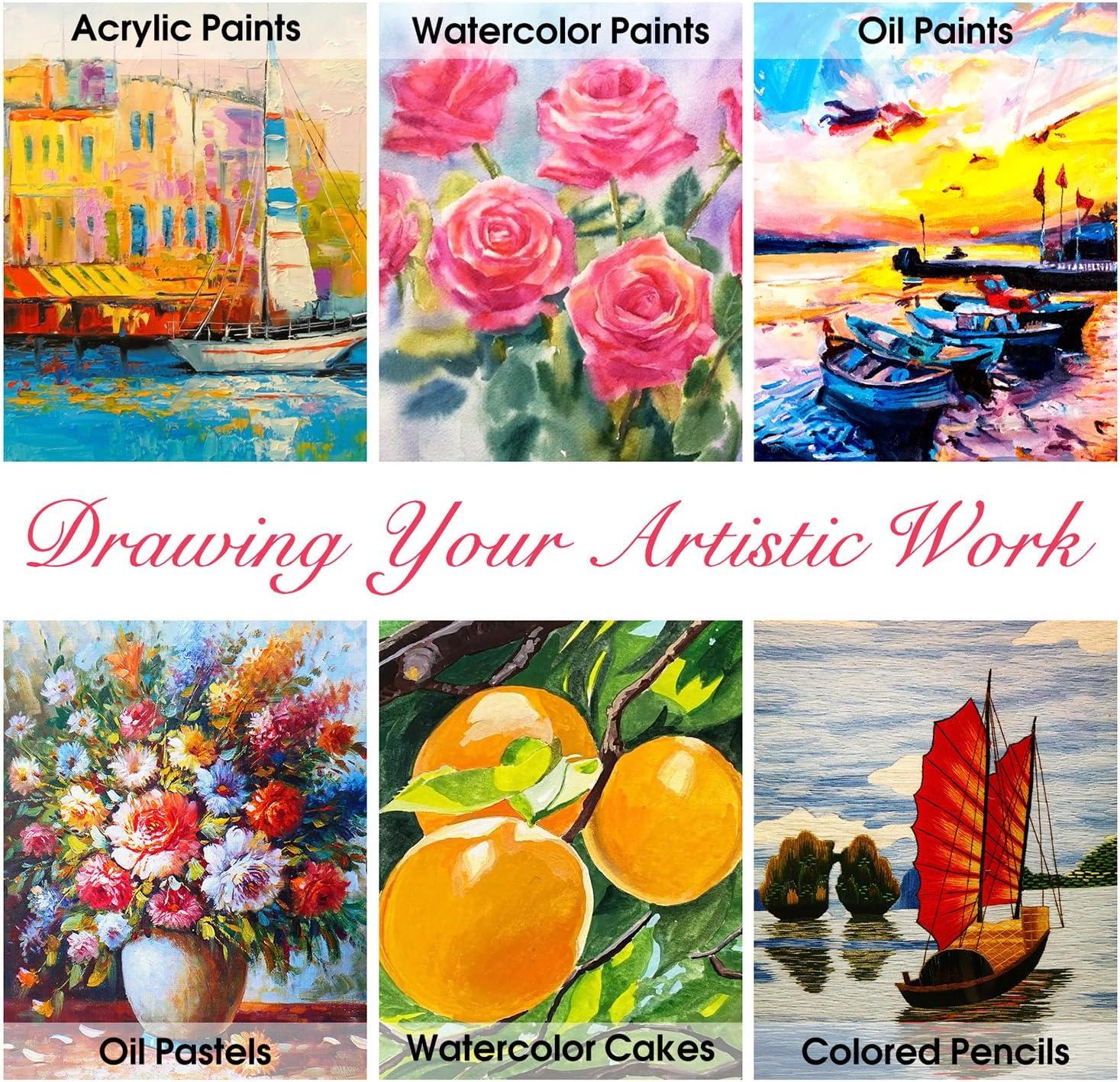 imageVigorFun Art Supplies Deluxe Wooden Art Set Crafts Drawing Painting Kit with 2 Sketch Pads Oil Pastels Acrylic Watercolor Paints Creative Gifts Box for Adults Artist Kids Teens GirlsPink