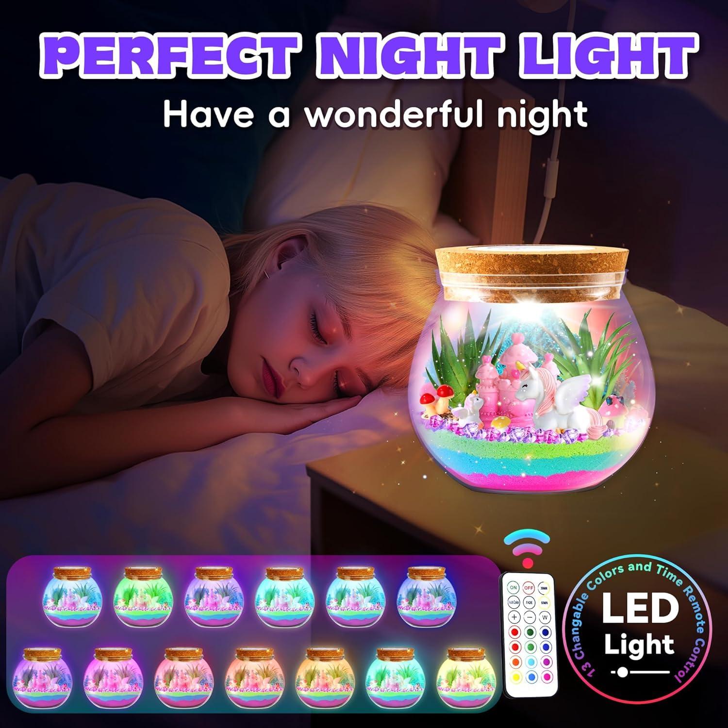 imageVigorFun Unicorn Terrarium Kit for Kids  Creative LED Night Light Gifts for Girls Birthday Age 3 DIY Arts ampamp Crafts Light Up Kit Unicorn Toys for Kids 4 5 6 7 8 9 10 Year OldUnicorn