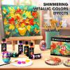 image40 Pcs Iridescent Acrylic Paint Set with 12 Brushes 2 Knives ampamp Palette 24 Colors 2oz60ml  for Adults Kids Artists ampamp Beginners  Canvas Ceramic Rock Wood Egg Painting KitMetallic