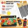 image40 Pcs Iridescent Acrylic Paint Set with 12 Brushes 2 Knives ampamp Palette 24 Colors 2oz60ml  for Adults Kids Artists ampamp Beginners  Canvas Ceramic Rock Wood Egg Painting KitMetallic