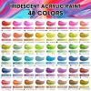 image40 Pcs Iridescent Acrylic Paint Set with 12 Brushes 2 Knives ampamp Palette 24 Colors 2oz60ml  for Adults Kids Artists ampamp Beginners  Canvas Ceramic Rock Wood Egg Painting KitIridescent