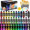 image52 Pcs Acrylic Paint Set  36 Colors 2oz60ml with 12 Brushes 2 Knives ampamp Palette  Rich Pigments for Adults Kids Artists ampamp Beginners  Painting on Halloween Pumpkin Canvas Ceramic Rock WoodMixed